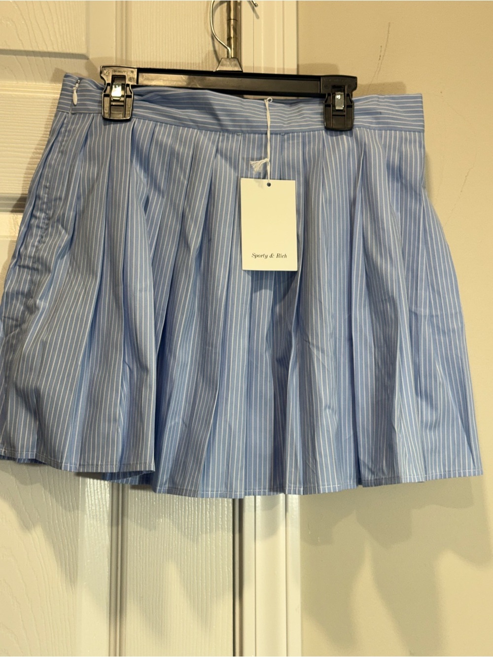 NWT Sporty & Rich Anae Pleated Mini Skirt Blue Stripe M - Picture 7 of 12